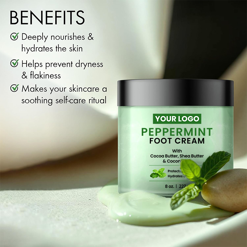 Private Label Soften Calluses Moisturizing Foot Cream Repair For Cracked Heels, 8oz/227g Peppermint Foot Cream