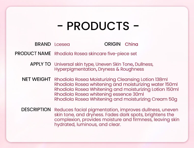 Rhodiola Root Whitening Luxurious Facial Set-Deep Cleansing Even Skin Tone Reduce Blemishes-5 Steps Routine for All Skin Types(pic10)
