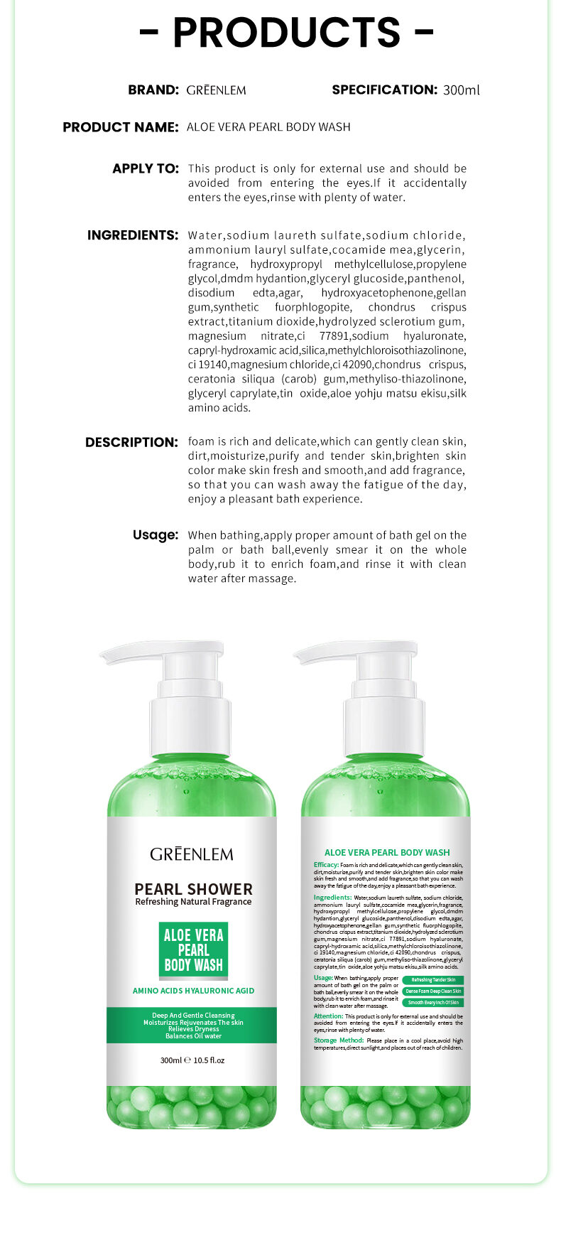 Pearl & Aloe Vera Herbal Shower Gel-Moisturizing Brightening Anti-Bacterial Body Wash for Soft Smooth Skin(pic4)