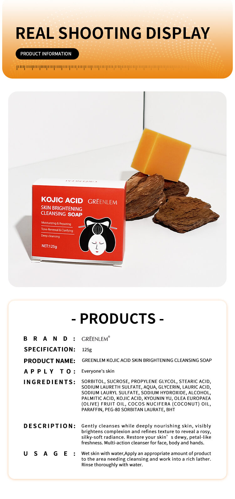 Natural Effective Kojic Acid Soap for Body Face Skin Brightening Exfoliating Bar Evens Skin Tone Fades Dark Spots Acne Marks(pic6)