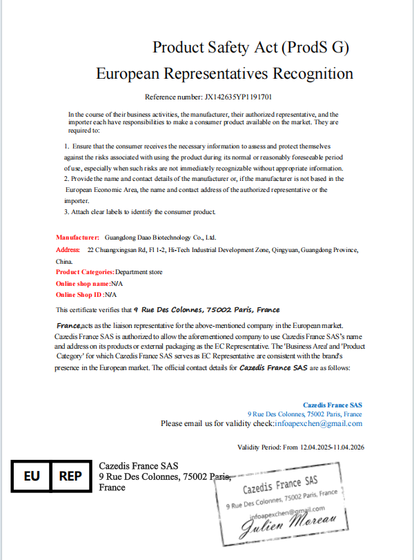 Product Safety Act (ProdS G)European Representatives Recognition