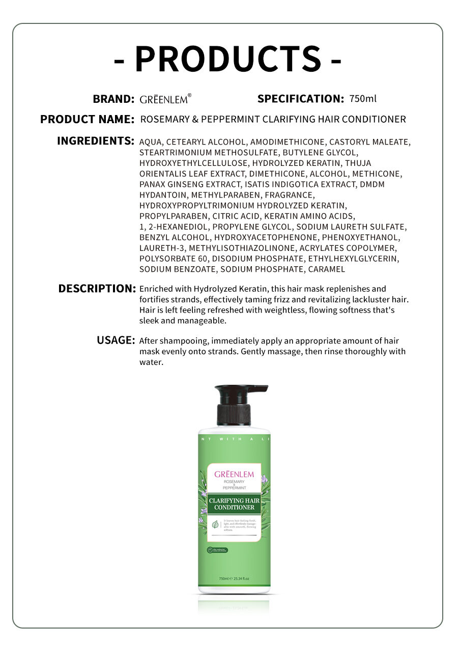 GreenLem ROSEMARY PEPPERMINT CLARIFYING HAIRCONDITIONER Strengthening Nourishing Refreshing Shampoo Natural Hair(pic6)