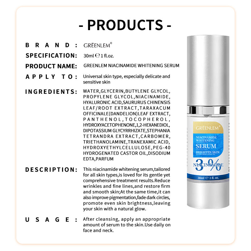 Niacinamide Brightening 3% Vitamin B3 Liquid Face Spray Whitening Serum Mist Dark Spot Correction Hydration OEM Cosmetic Bulk(pic6) Niacinamide Brightening 3% Vitamin B3 Liquid Face Spray Whitening Serum Mist Dark Spot Correction Hydration OEM Cosmetic Bulk(pic6)