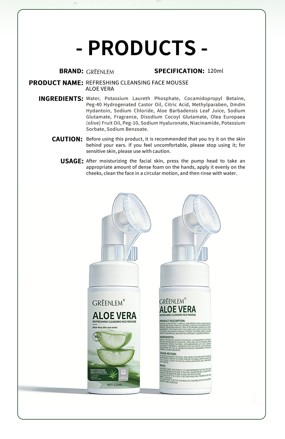 GreenLem ALOE VERAAloe Vera Cleansing Face Mousse(pic5)