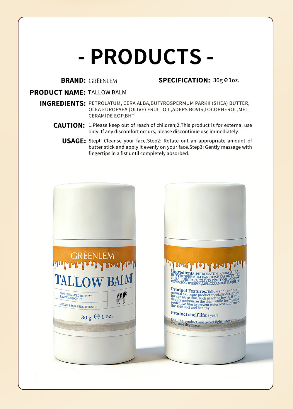 Greenlem TALLOW BALM Natural Beef Fat,Gently Nourishing(pic5) Greenlem TALLOW BALM Natural Beef Fat,Gently Nourishing(pic5)