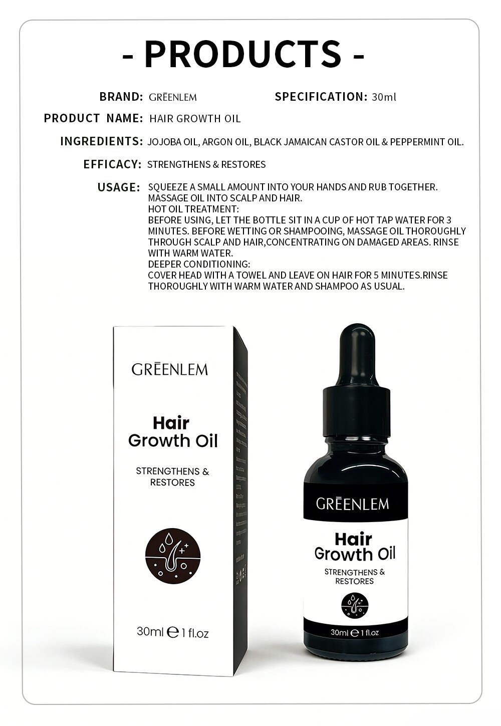 Greenlem Hair Growth Oil STRENGTHENS &RESTORES(pic5)