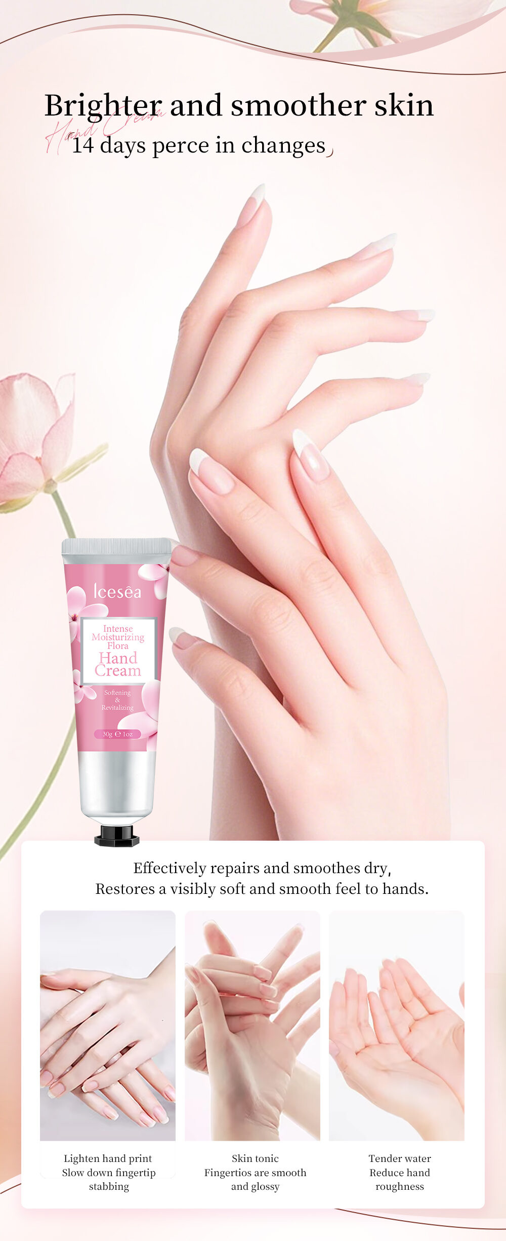 Icesea High Moisturizing Floral Hand Cream with Nourishing & Softening Formula for Smooth Skin Daily Hydration(pic3)