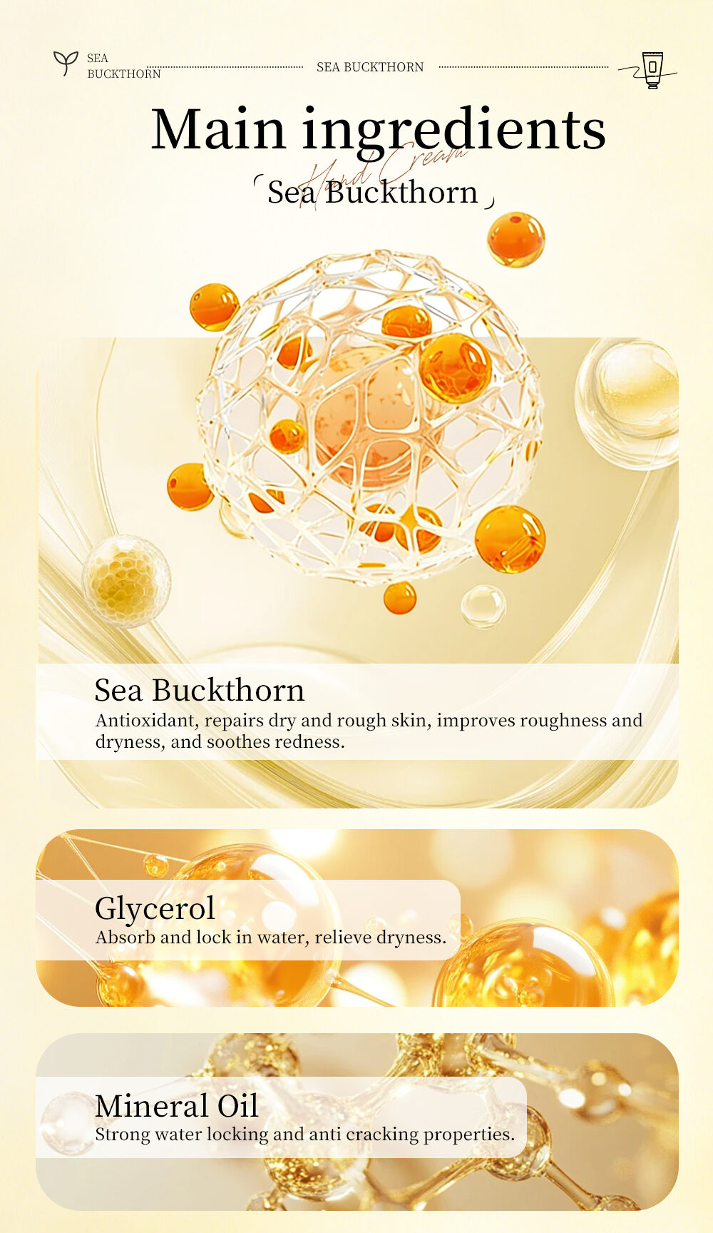 Icesea Sea Buckthorn Regenerating Healing Hand Cream with Intensive Repair for Dry/Cracked Skin Moisturizing & Nourishing Care(pic4)
