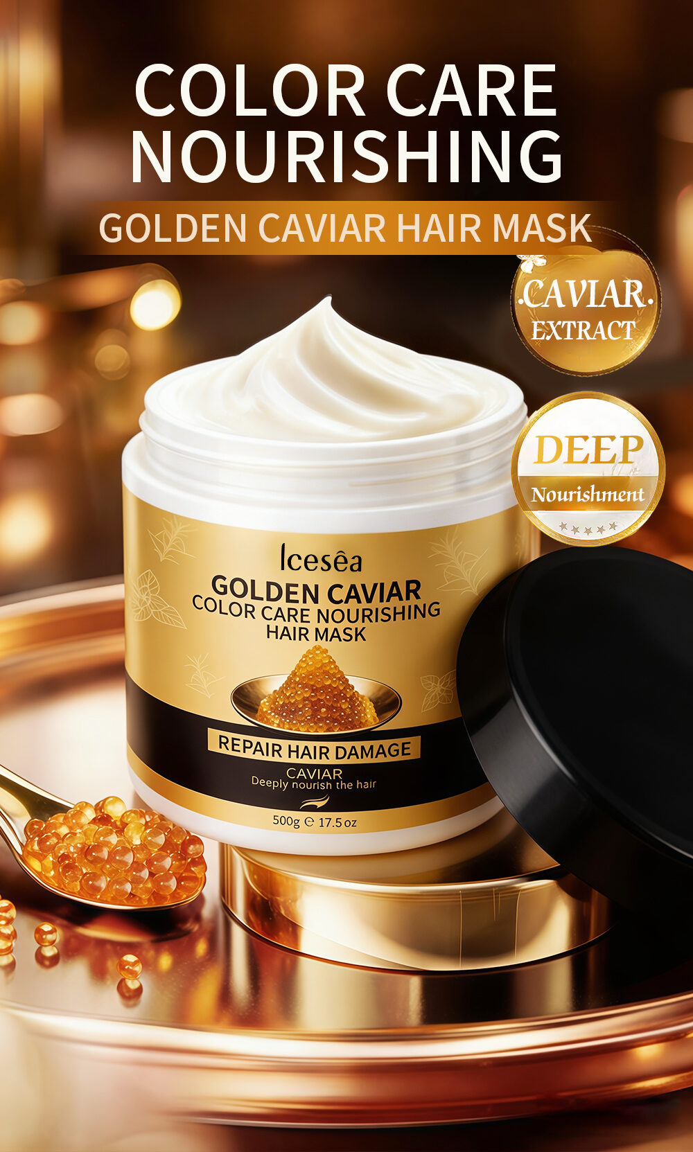 Icesea Golden Caviar Nourishing Hair Mask with Intensive Root Strengthening & Nourishing Treatment for Damaged/Dry Hair(pic1)