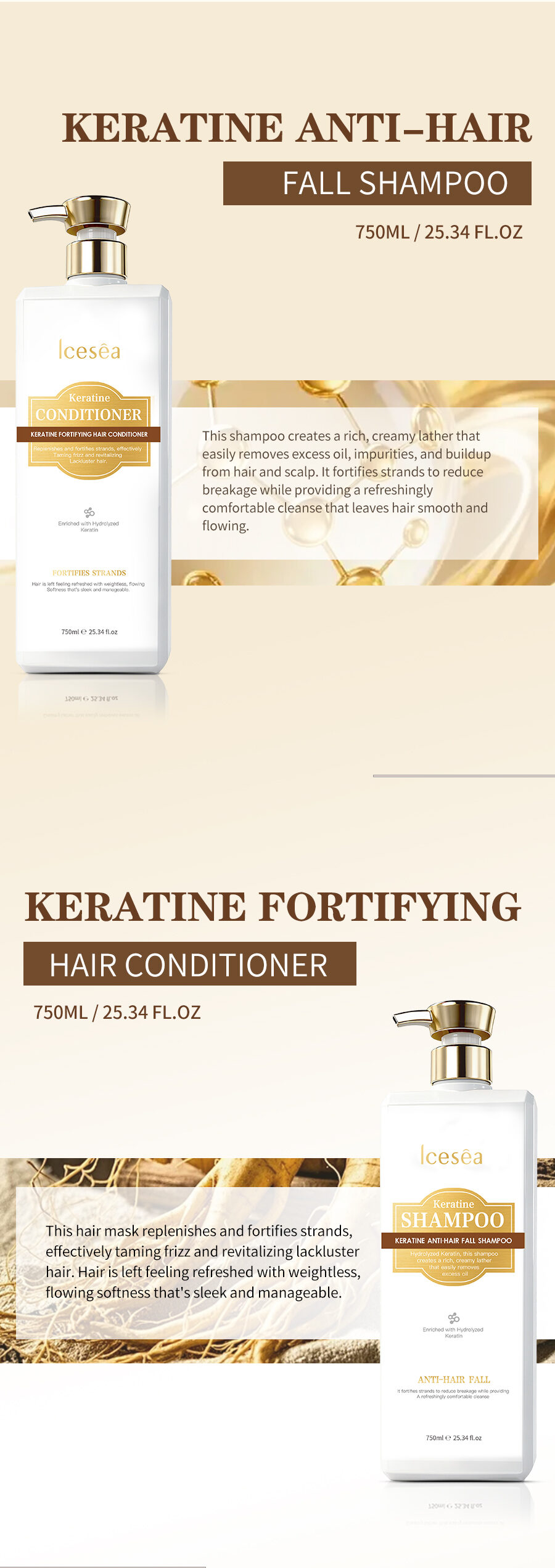 OEM:Icesea Keratin Hair Care Set 5 in 1 Professional Shampoo Conditioner Hair Oil Serum Nourishing Mask for Smooth Repair(pic3)