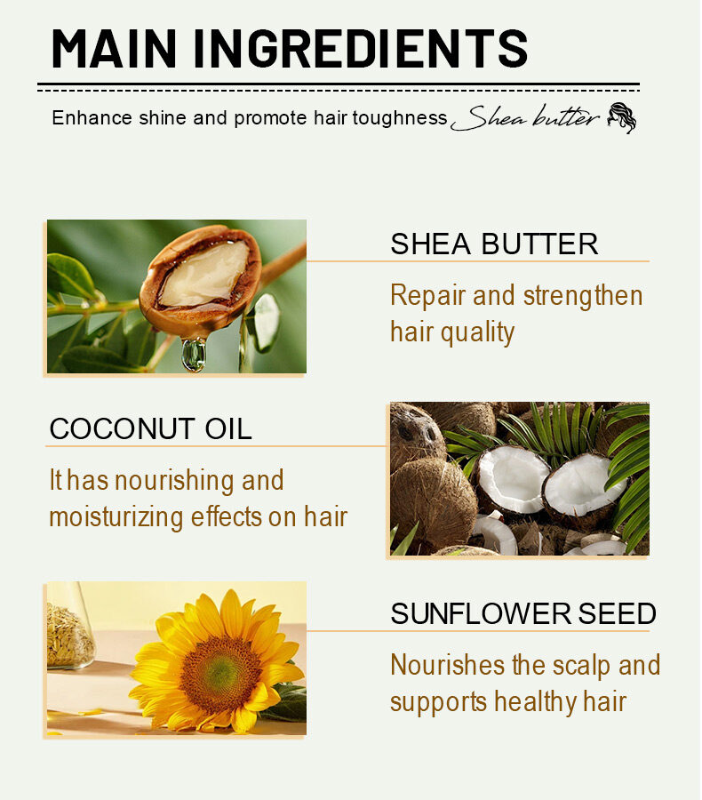 OEM or Own Brand:Nourishing Shea Butter Leave-In Serum for Dry/Damaged/Frizzy Hair Adds Shine & Smoothness(pic3)