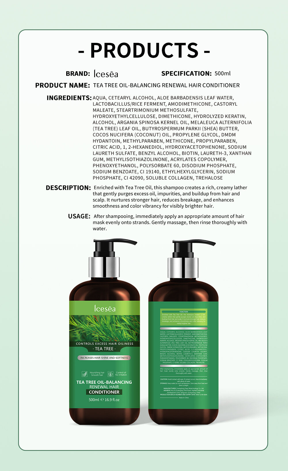 Lcesea Tea Tree Oil Control Hair Conditioner, Dandruff Removing, Volume Enhancing, Repairing Damaged Hair(pic5)