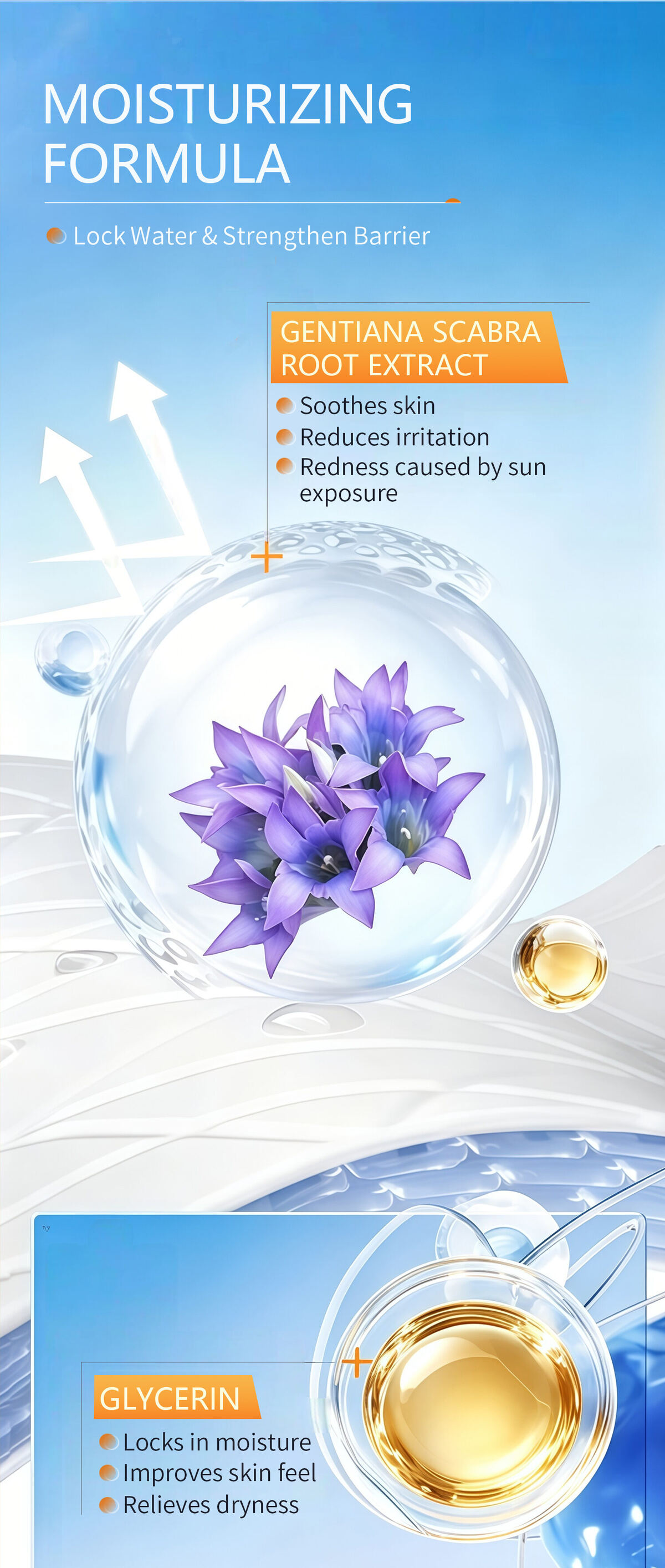 OEM Moisturizing Sunscreen SPF50 Face Cream Broad Spectrum UV Protection Gentiana Extract Soothing for All Skin(pic4)