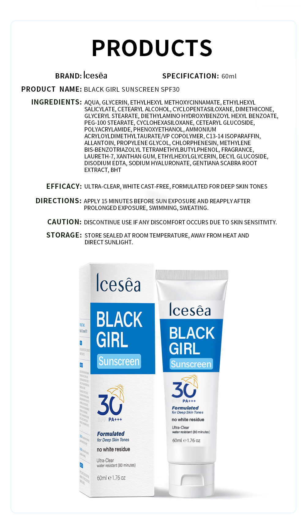 OEM SPF 30 PA+++ Sunscreen for Dark Skin No White Cast Anti Dark Spot Hyperpigmentation Gentiana Hyaluronic Acid(pic5)