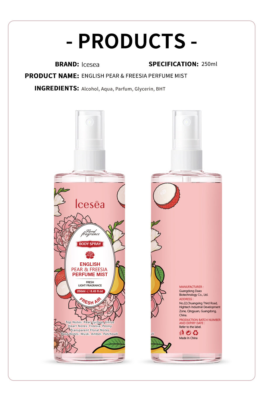 Portable Long Lasting Body Mist English Pear Freesia Perfume Spray(pic4)