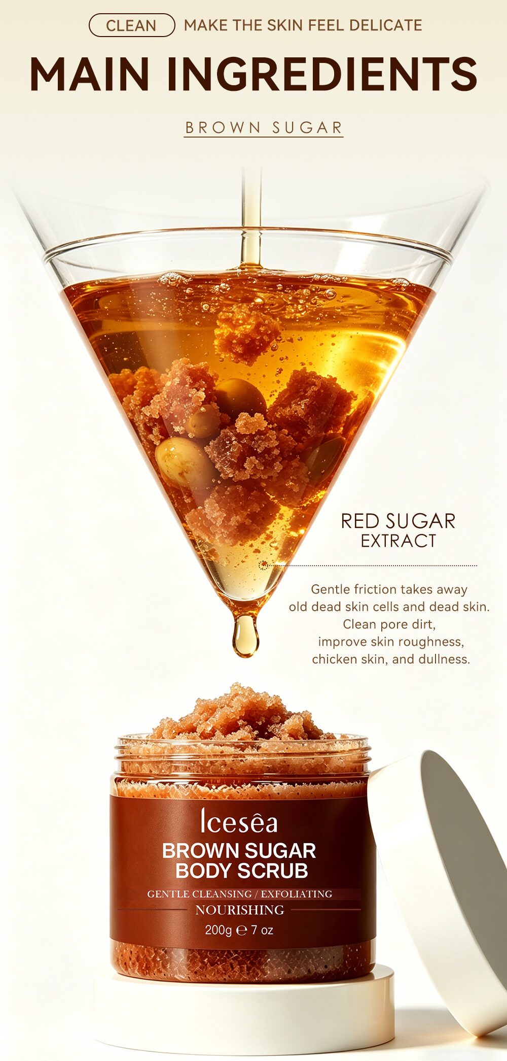 OEM Brown Sugar Body Scrub Exfoliating Moisturizing Dead Skin Remover Nourishing Hydrating for All Skin Types(pic4)