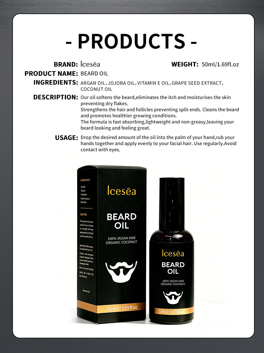 Icesea Organic Coconut Beard Oil Moisturizing Strengthening Vegan Beard Care OEM Wholesale(pic5)
