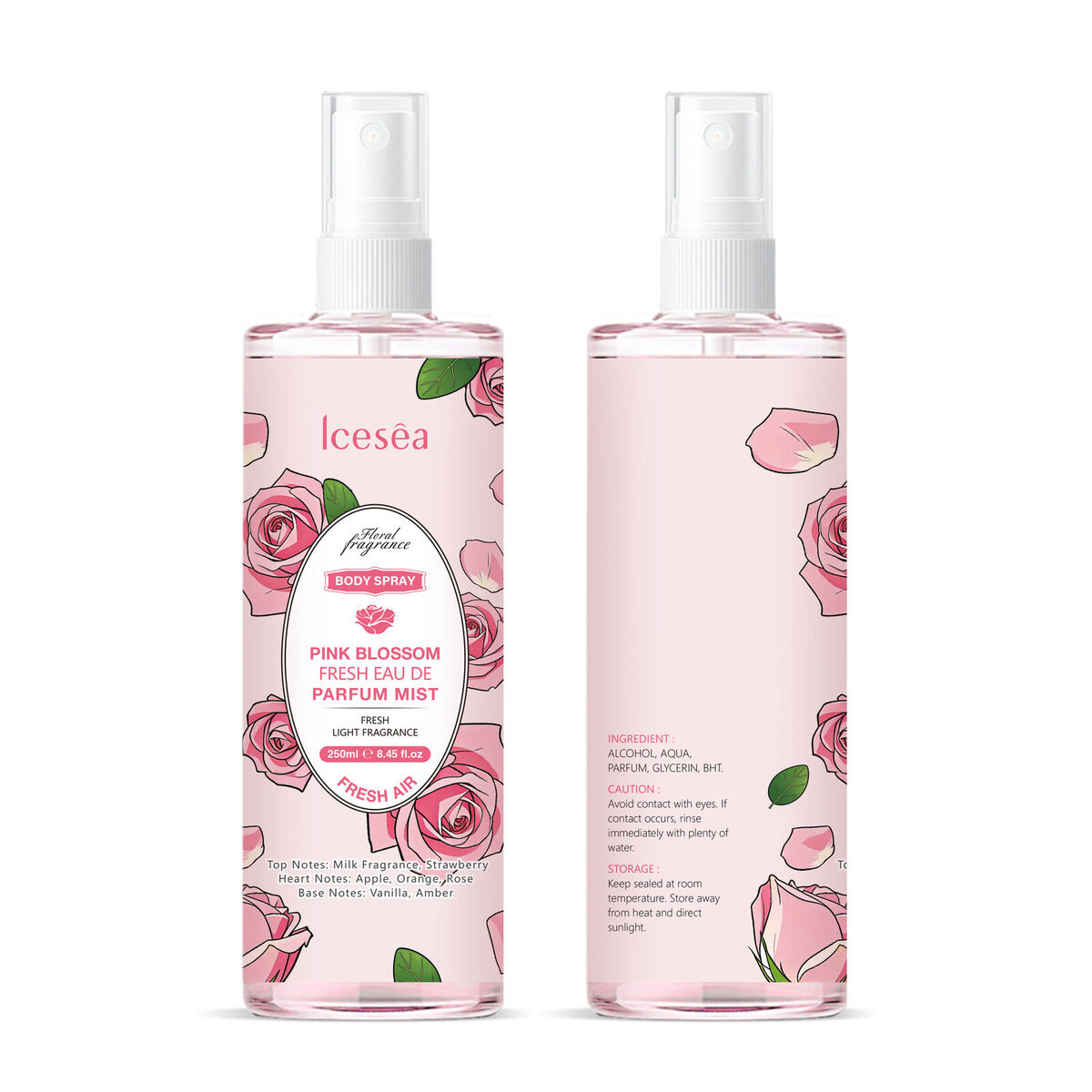 OEM:Pink Floral Language Body Mist Spray