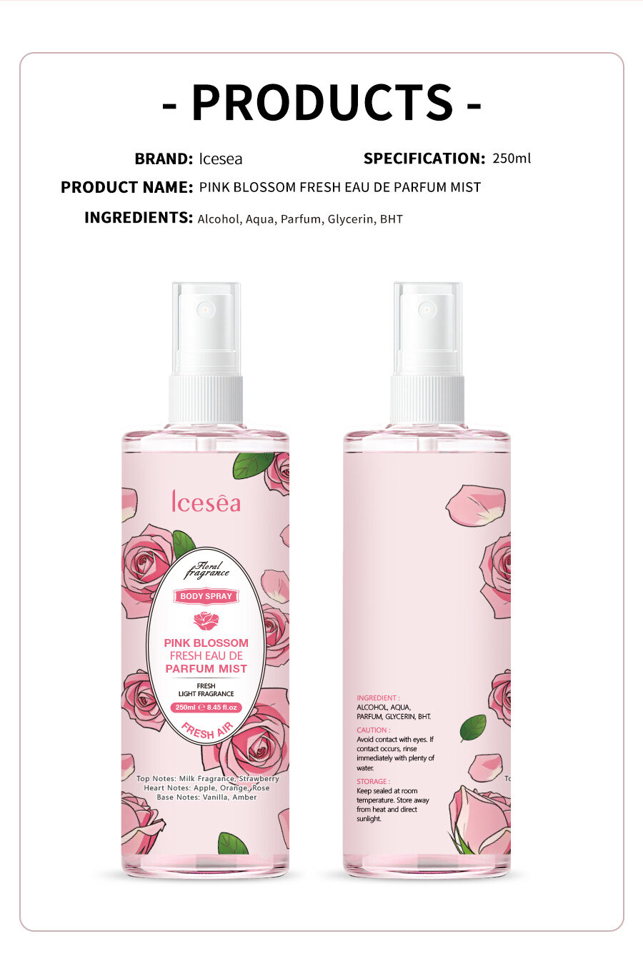 OEM:Pink Floral Language Body Mist Spray Light Perfume Apple Citrus Rose Long Lasting Odor Neutralizer for Women Men Daily Use(pic4)