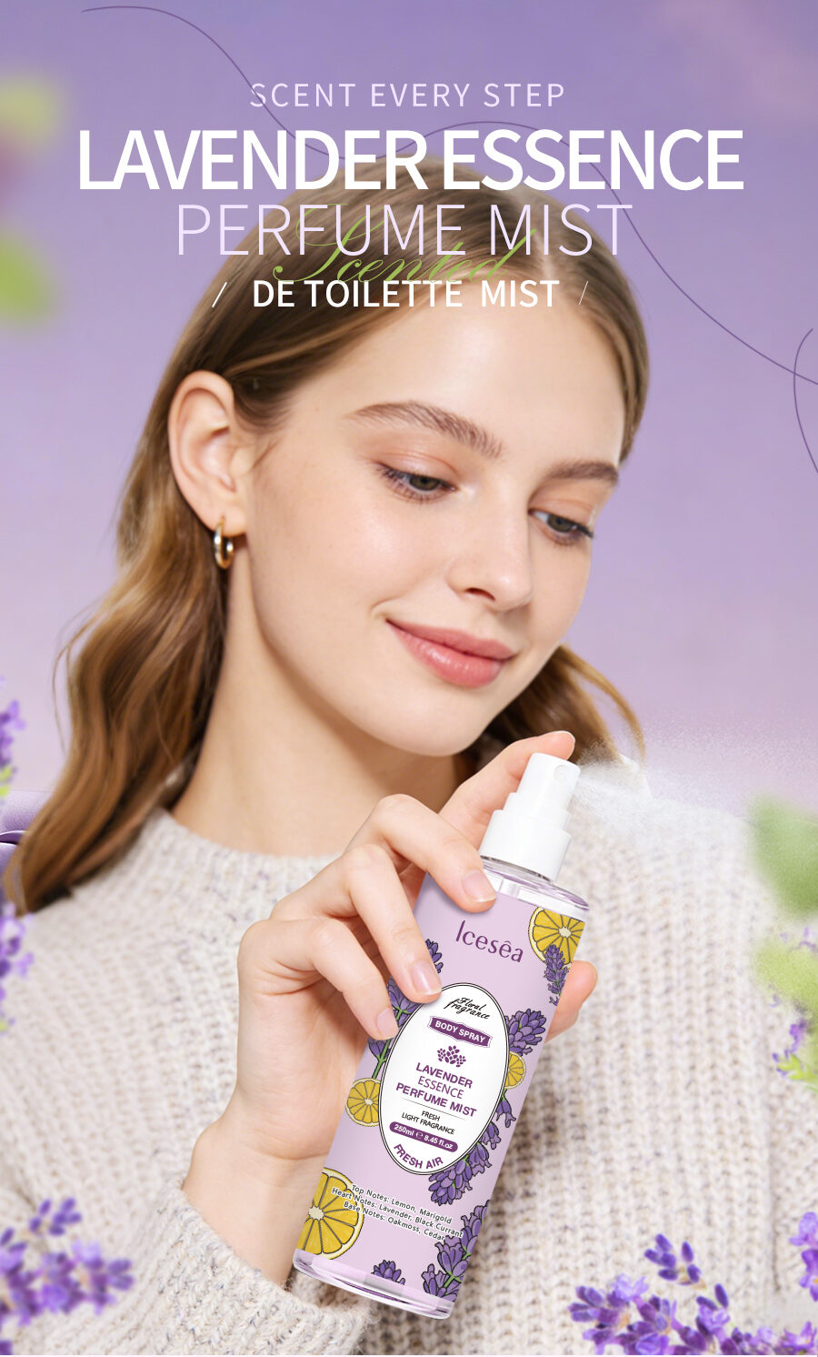 OEM Lavender Fragrance Spray Body Mist Subtle Scent Calming Soothing Long Lasting Odor Neutralizer Relaxing for Daily Use(pic1)