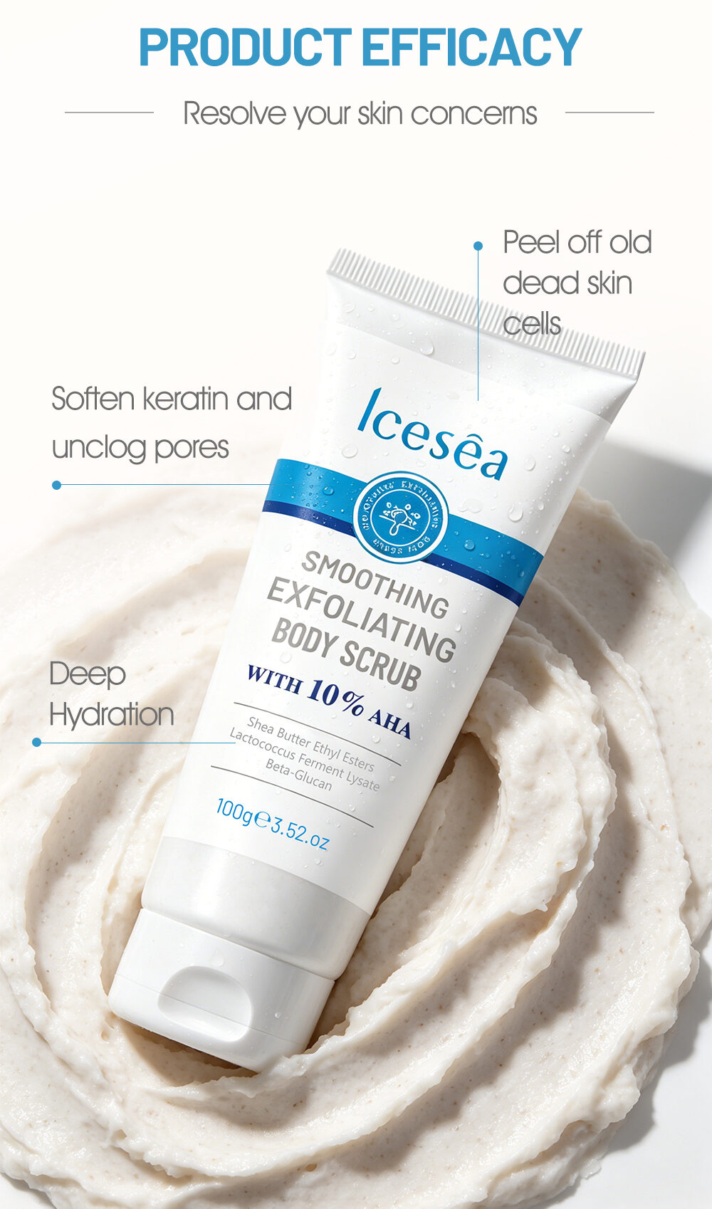 OEM Private Label 10% AHA Smoothing Exfoliating Body Scrub Shea Butter Moisturizing Rough Skin Polishing Treatment 100g(pic4)