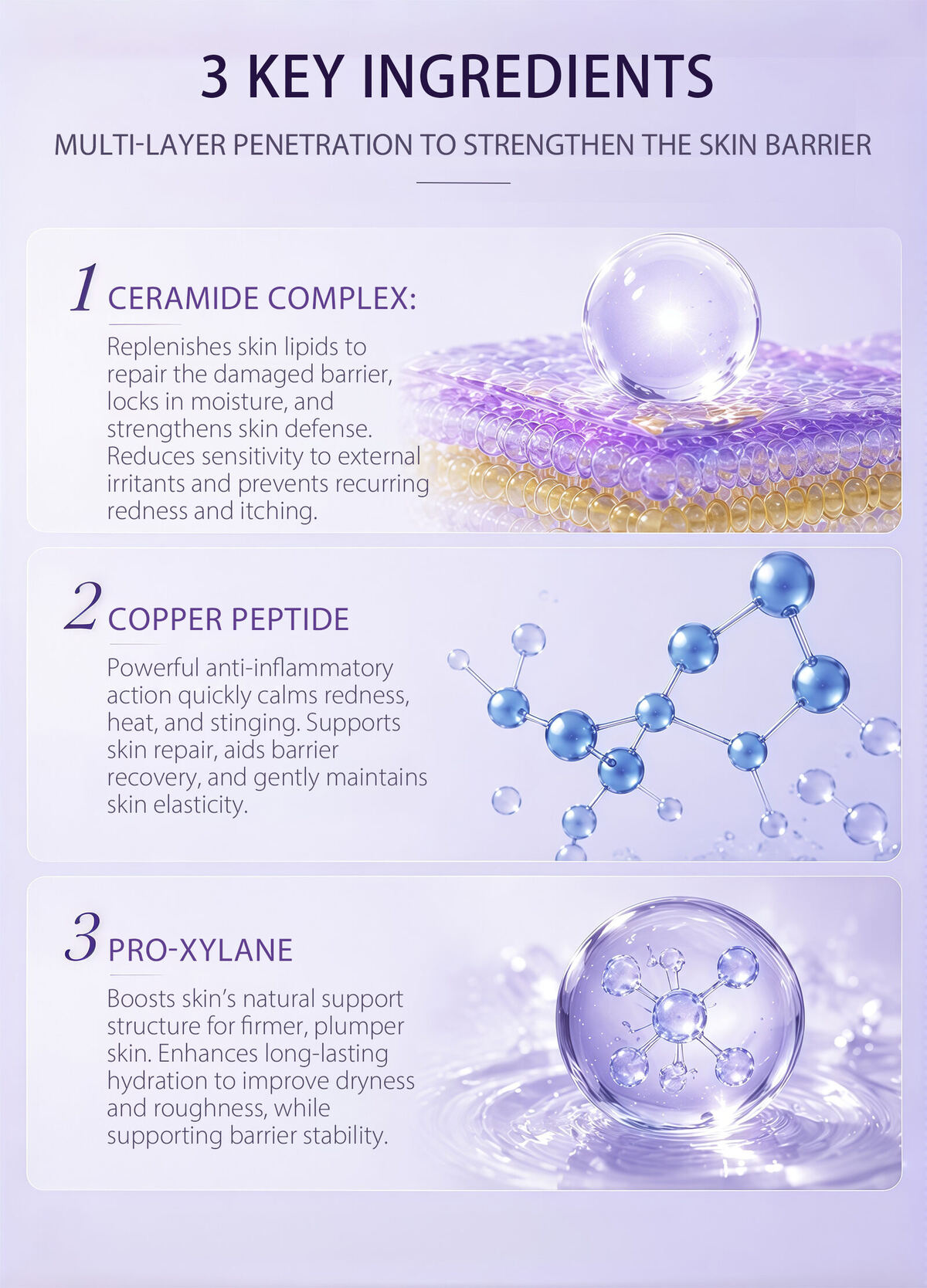 OEM ODM Lavender Ceramide Barrier Repair Serum Gentle Soothing Relieve Facial Redness Hydrating Sensitive Skin Facial Essence(pic4)