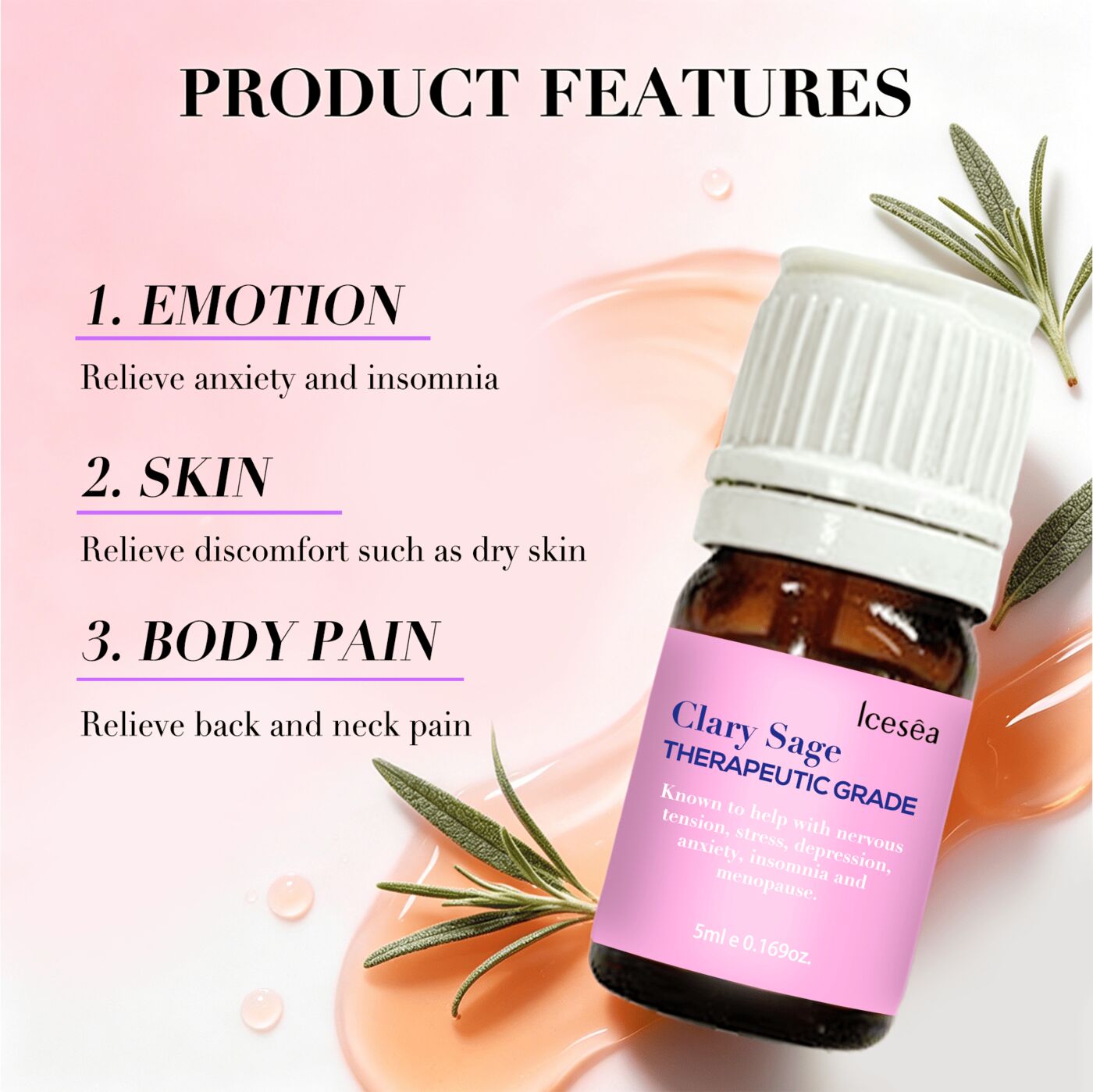 Private Label Clary Sage Aromatherapy Set for Stress Relief Relaxation 100% Pure Natural Calming Essential Oil OEM(pic3)