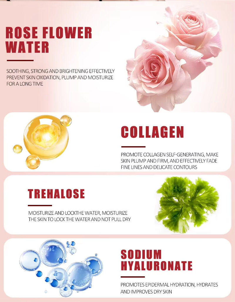 OEM Bio Collagen Hydrogel Facemask Trehalose Rose Water Anti Wrinkle Firming Plumping for Dry Skin Private Label(pic4)