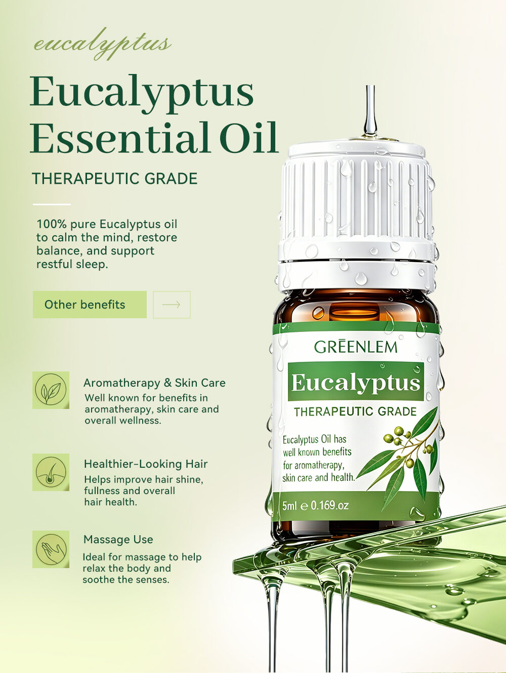 Wholesale PrivateLabel Manufacturer OEM ODMEucalyptus Essential Oil Cold Pressed Therapeutic Grade 100% Pure Natural(pic3)
