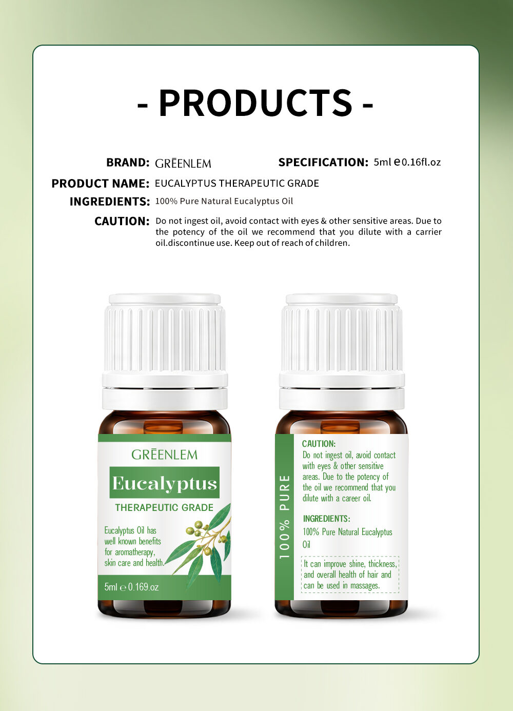 Wholesale PrivateLabel Manufacturer OEM ODMEucalyptus Essential Oil Cold Pressed Therapeutic Grade 100% Pure Natural(pic5)